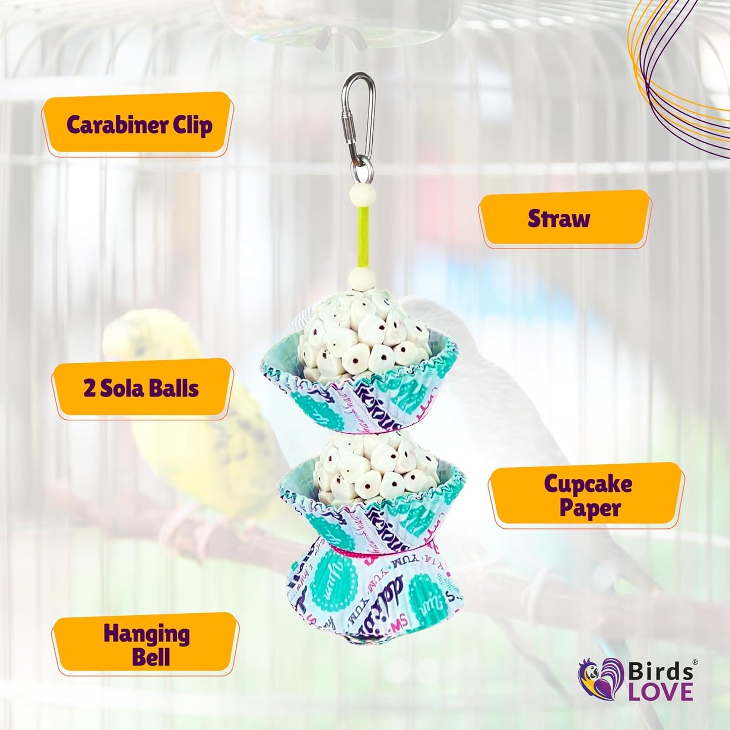 Birds LOVE Hanging Sola Balls Yum Yum with Hanging Bell (2 Sola Balls)