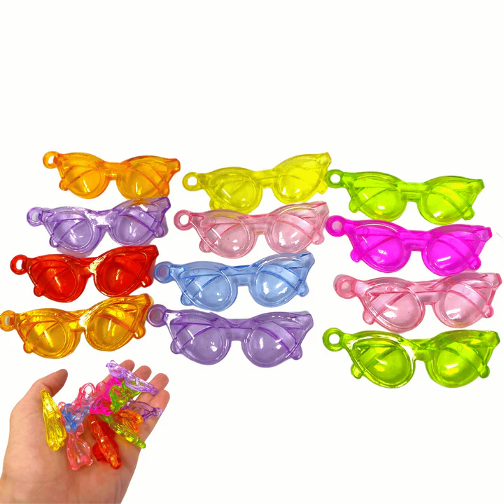 SEMI-TRANSPARENT COLORED ACRYLIC SUNGLASSES 12PK