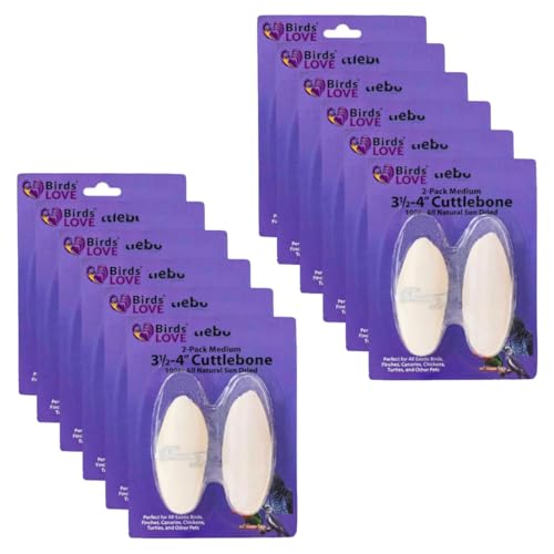 Birds LOVE Natural Cuttlebone for Birds Parakeet & All Breeds - Cuttlebone for Tortoise & Snails - Calcium Block for Birds Alternative - 3.5 to 4" Cuttlefish Bone - 12 Packs of 2