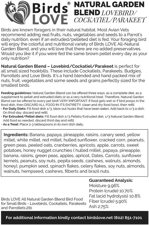 Bird's LOVE All Natural Garden Blend Small, 2 lbs