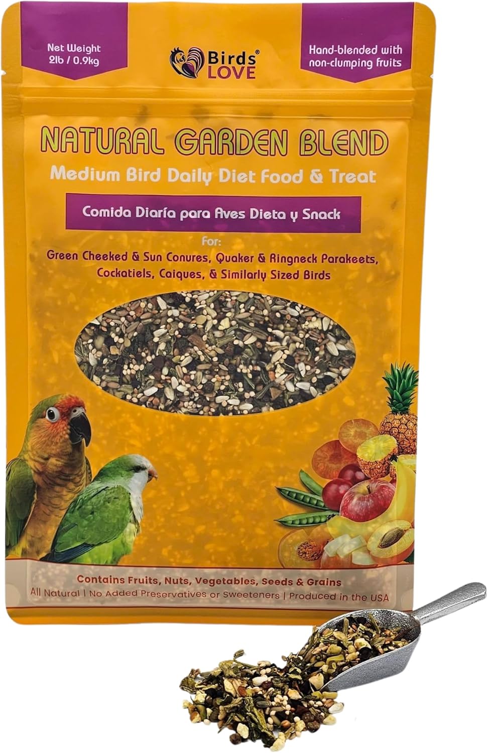 Birds LOVE All Natural Garden Blend Bird Food for Lovebirds, Parakeets, Cockatiels, Conures, Quakers, Cockatoos, Macaws and All Sized Birds