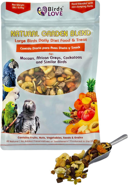 Birds LOVE All Natural Garden Blend Bird Food for Lovebirds, Parakeets, Cockatiels, Conures, Quakers, Cockatoos, Macaws and All Sized Birds