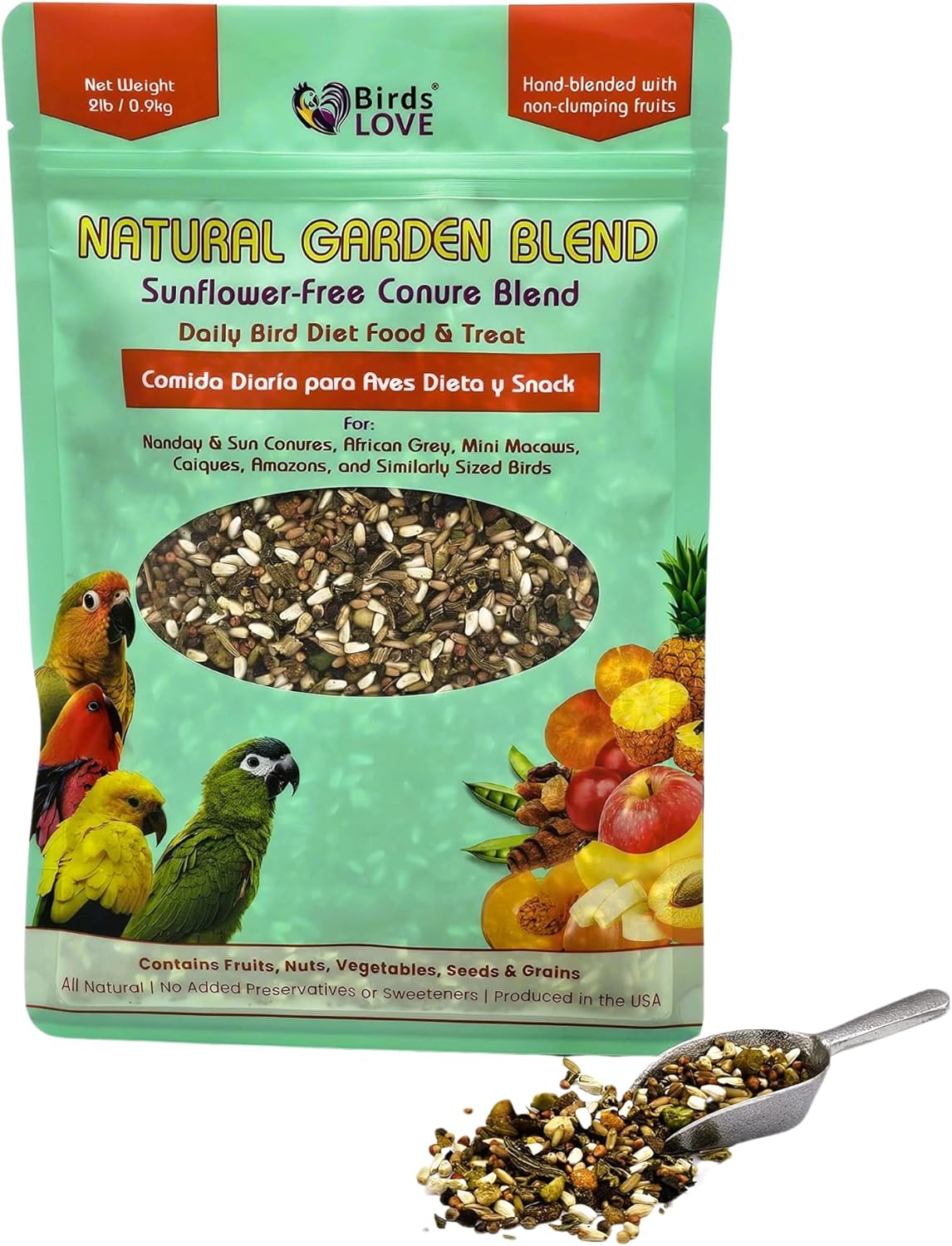 Birds LOVE All Natural Garden Blend Bird Food for Lovebirds, Parakeets, Cockatiels, Conures, Quakers, Cockatoos, Macaws and All Sized Birds