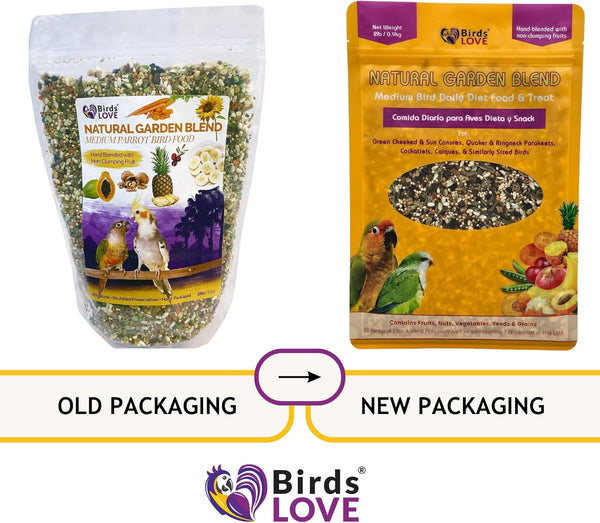 Birds LOVE All Natural Garden Blend Bird Food for Medium Birds - Cockatiels, Green Cheek Conures, Ringneck Parakeets and Small Quakers 2lb