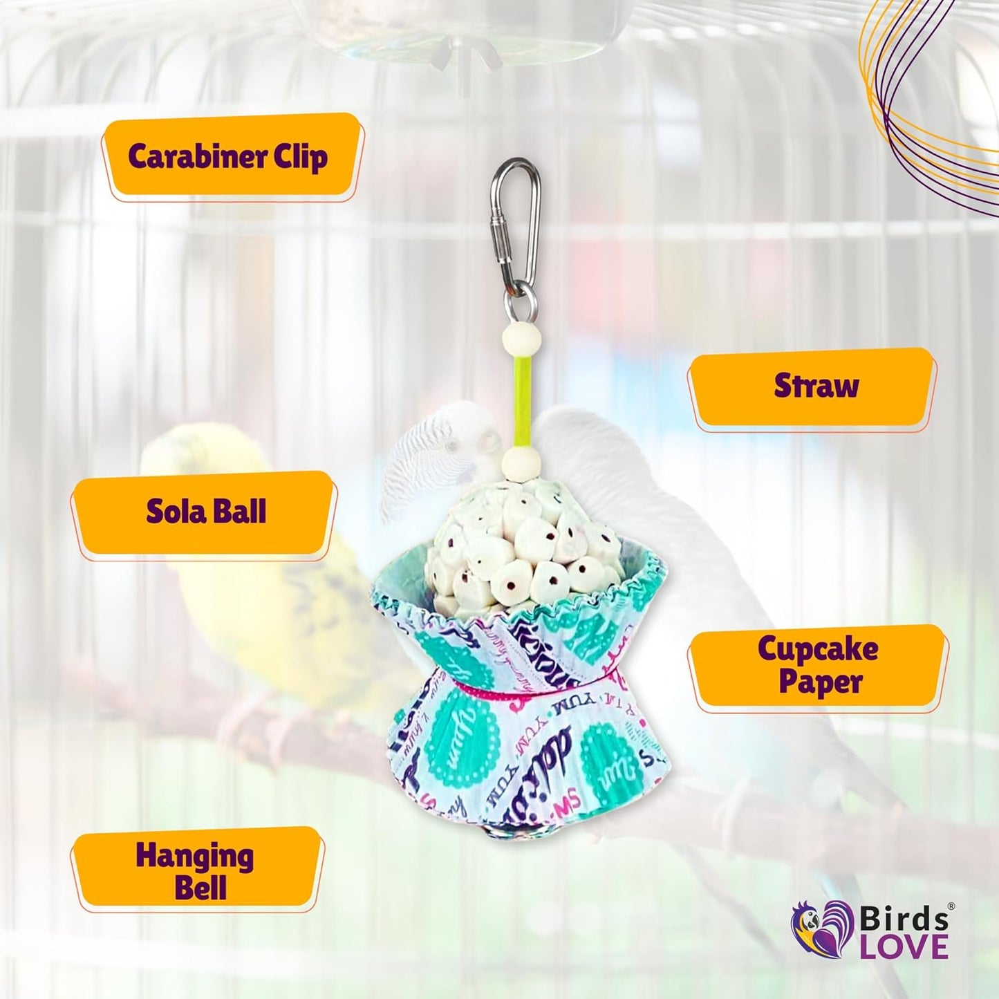 Birds LOVE Hanging Sola Balls Yum Yum with Hanging Bell (Single Sola Ball)