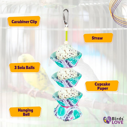 Birds LOVE Hanging Sola Balls Yum Yum with Hanging Bell (2 Sola Balls)