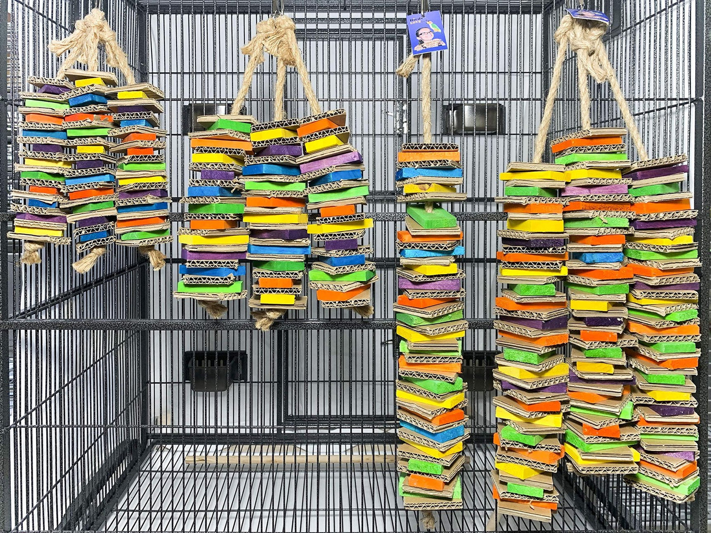 Birds LOVE Chew-Tastic Triple Tower of Shredded Fun Medium Bird Toy for African Grey Conures Sun Conures Caiques Senegals Small Cockatoos Quakers and