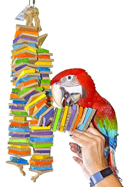 Birds LOVE Chew-Tastic Triple Tower of Shredded Fun Colorful Safe Lots of Wood to Chew - Large Bird Cage Toy for African Greys, Amazons, Eclectus, Cockatoos, Macaws and Similar Sized Birds