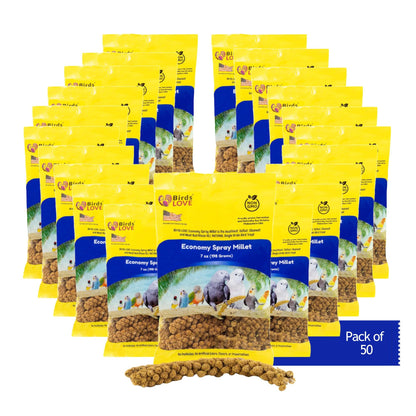 Birds LOVE Economy & Special Spray Millet GMO-Free (No Stems Only Edible Tops) for Birds Cockatiel Lovebird Parakeet Finch Canary All Parrots Healthy Treat - 7oz (Pack of 50)