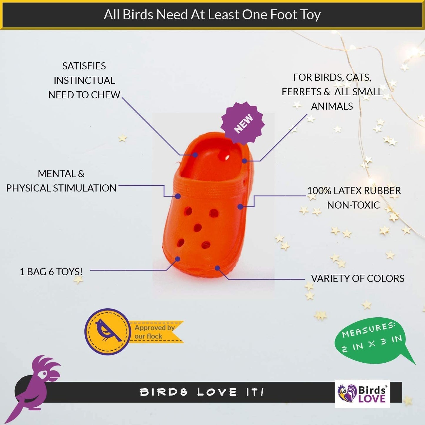 Birds LOVE 6 pk 1-Grommet only Mini Sneakers Shoes or Rubber Sandal Toys for Birds, Cats, Ferrets, Rabbits, Guinea Pigs and Small Animals