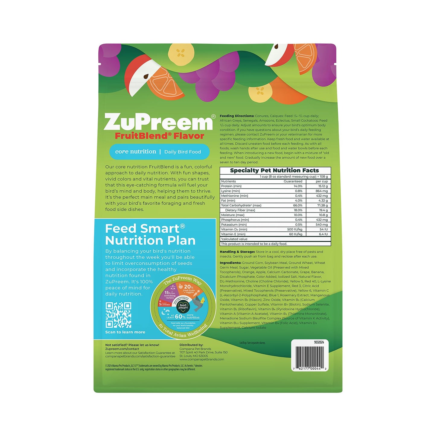 Zupreem FruitBlend Diet for Parrots & Conures, 12 lbs