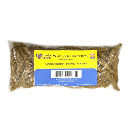 Birds LOVE Millet Tips & Tails for Birds - Parakeets, Cockatiels, Lovebirds, Budgies, Canaries, Cockatoos - Natural & Healthy Millet for Birds, Parakeet Food & Treats for all Parrots, 5oz