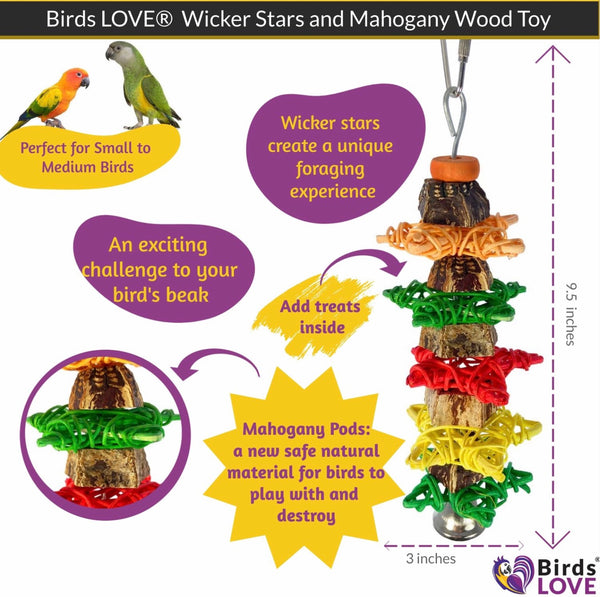 Birds LOVE Wicker Stars and Mahogany Wood Toy
