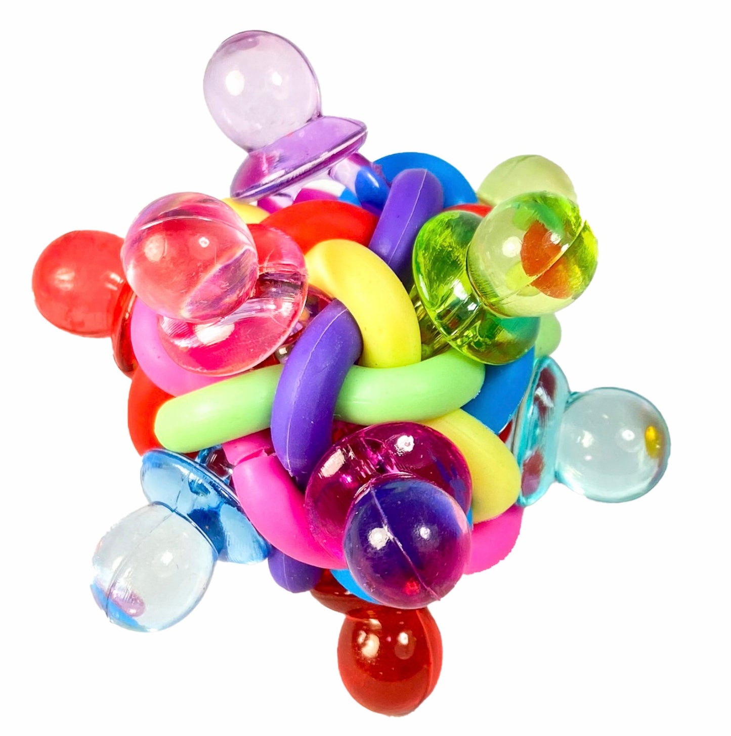 Birds LOVE Binkies Foot Parrot Toy, Cage or Playgym, Pacifiers and Rubber Woven Stars for Medium Birds