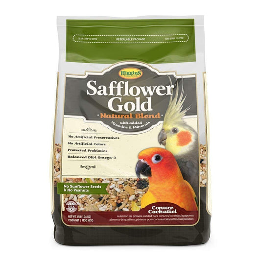 Higgins Safflower Gold Natural Food Mix for Conures & Cockatiels, 3 lbs