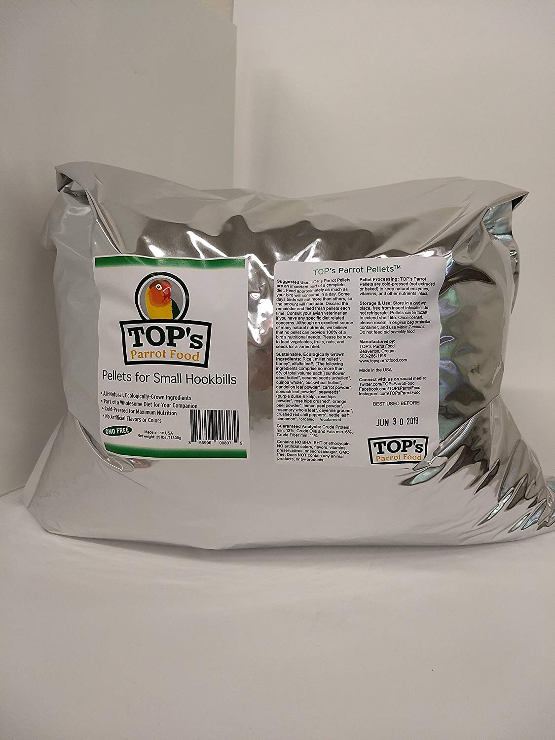 TOP's Organic and GMO-Free on All Tops Listing Titles Parrot Food Small Pellets for Small Hookbills, 25 lbs