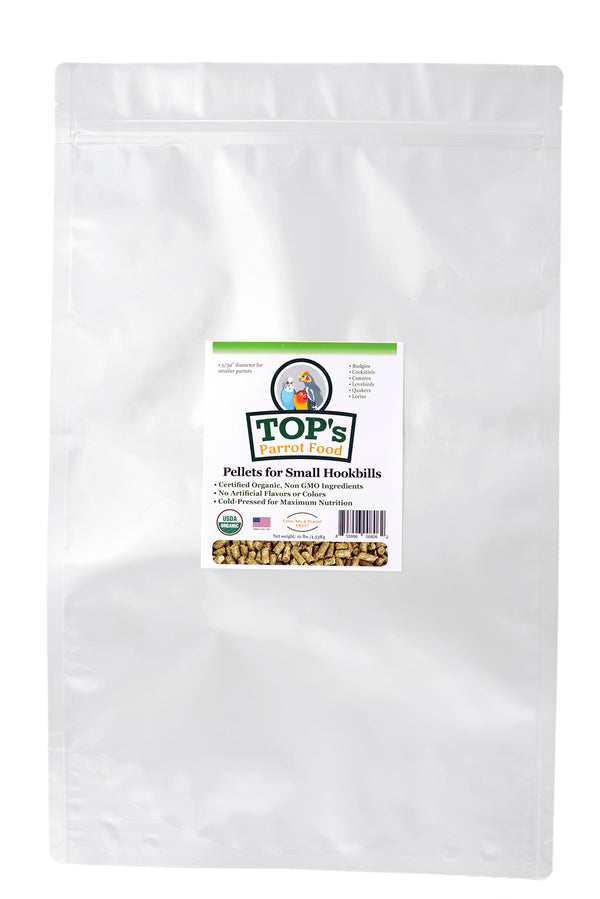 TOP's Organic and GMO-Free on All Tops Listing Titles Parrot Food Bird Pellets for Small Hookbills - 10 lb - Non-GMO, Peanut Soy & Corn Free, USDA Organic Certified