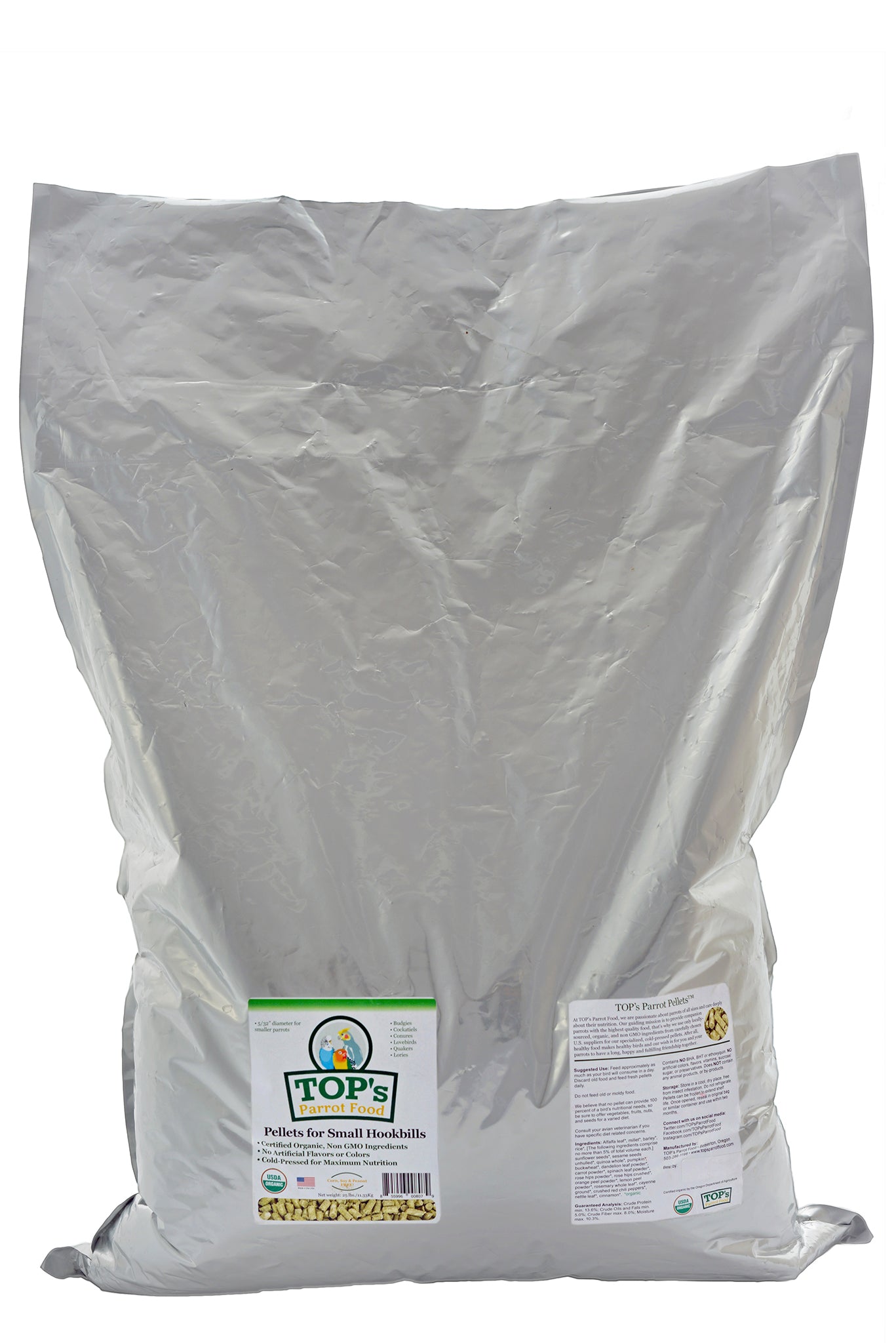 TOP's Organic and GMO-Free on All Tops Listing Titles Parrot Food Small Pellets for Small Hookbills, 25 lbs
