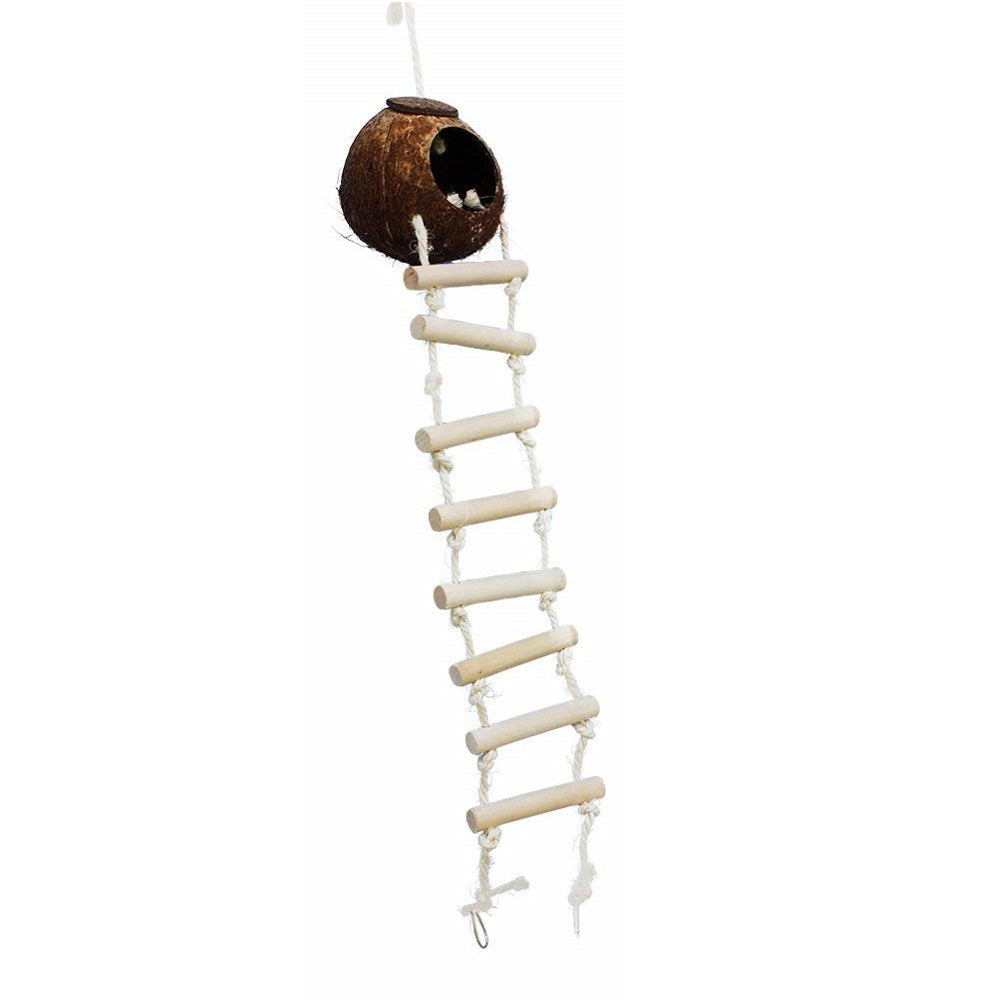 Birds Love Coconut Shell Hut Home with Rope Ladder