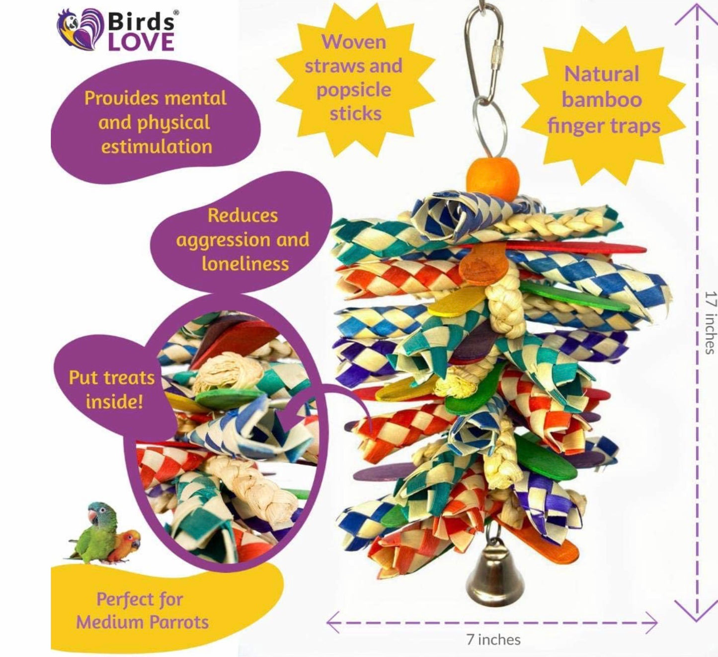 Birds LOVE Bamboo Finger Traps & Popsicle Sticks Parrot