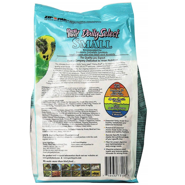 Pretty Bird Daily Select Premium Extruded Bird Food, Small, 2 lbs