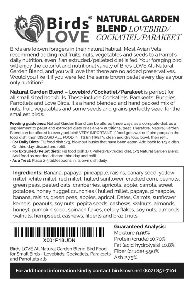 Bird's LOVE All Natural Garden Blend Small, 4 lbs