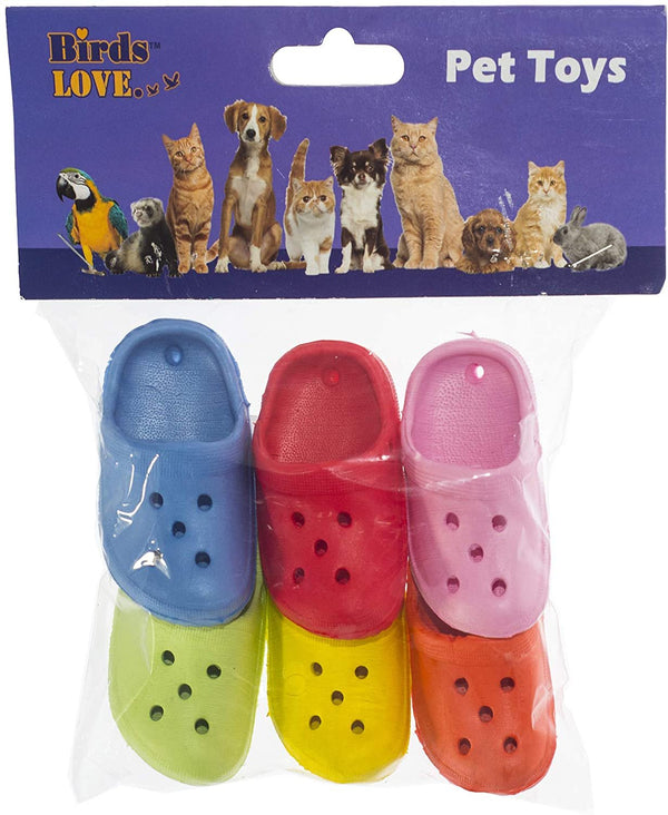 Birds LOVE 6 pk 1-Grommet only Mini Sneakers Shoes or Rubber Sandal Toys for Birds, Cats, Ferrets, Rabbits, Guinea Pigs and Small Animals